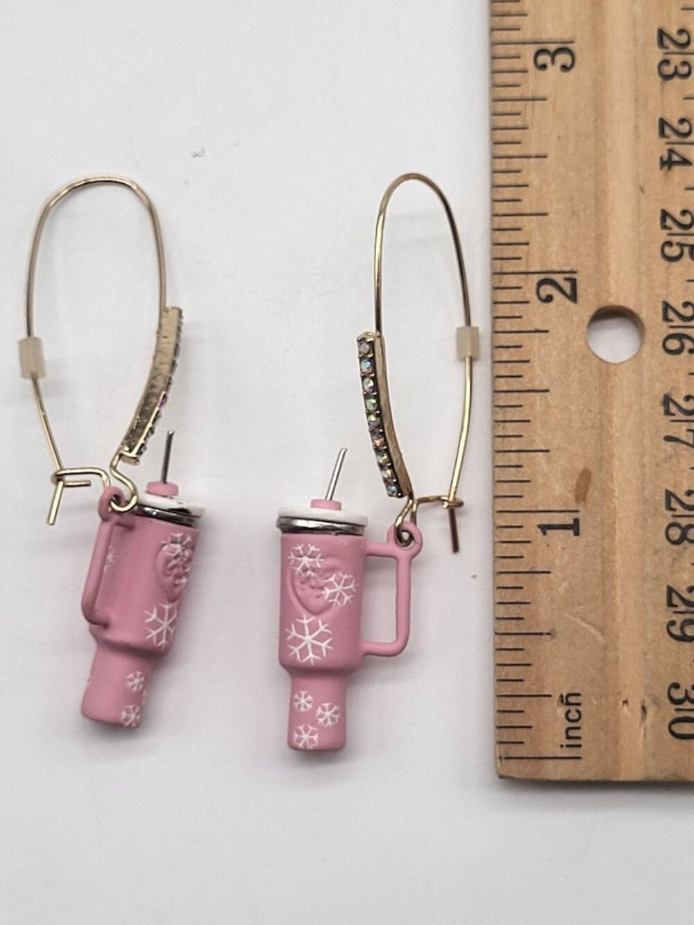 Betsey Johnson Pink Tumbler Cup Dangle Earrings with Rhinestones - Picture 5 of 5